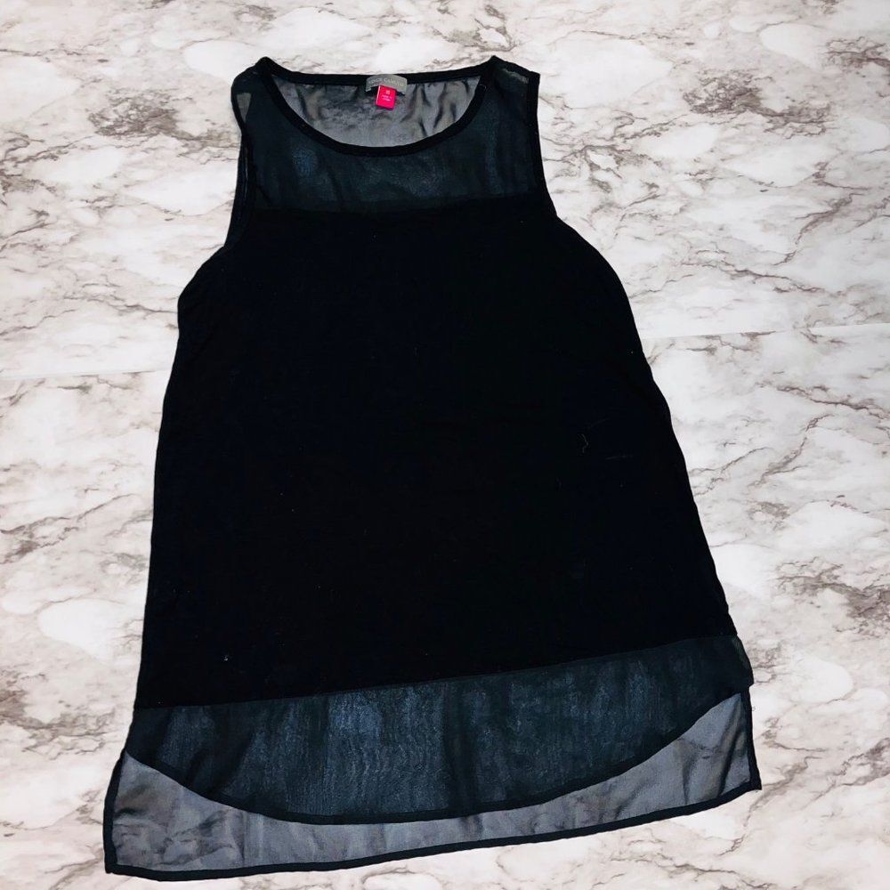 Vince Camuto Black Sleeveless Tank Top Women Size XS Sheer Straps Blouse Grunge